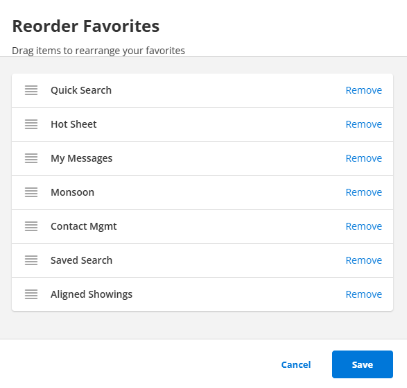 Reorder Favorites Screen
